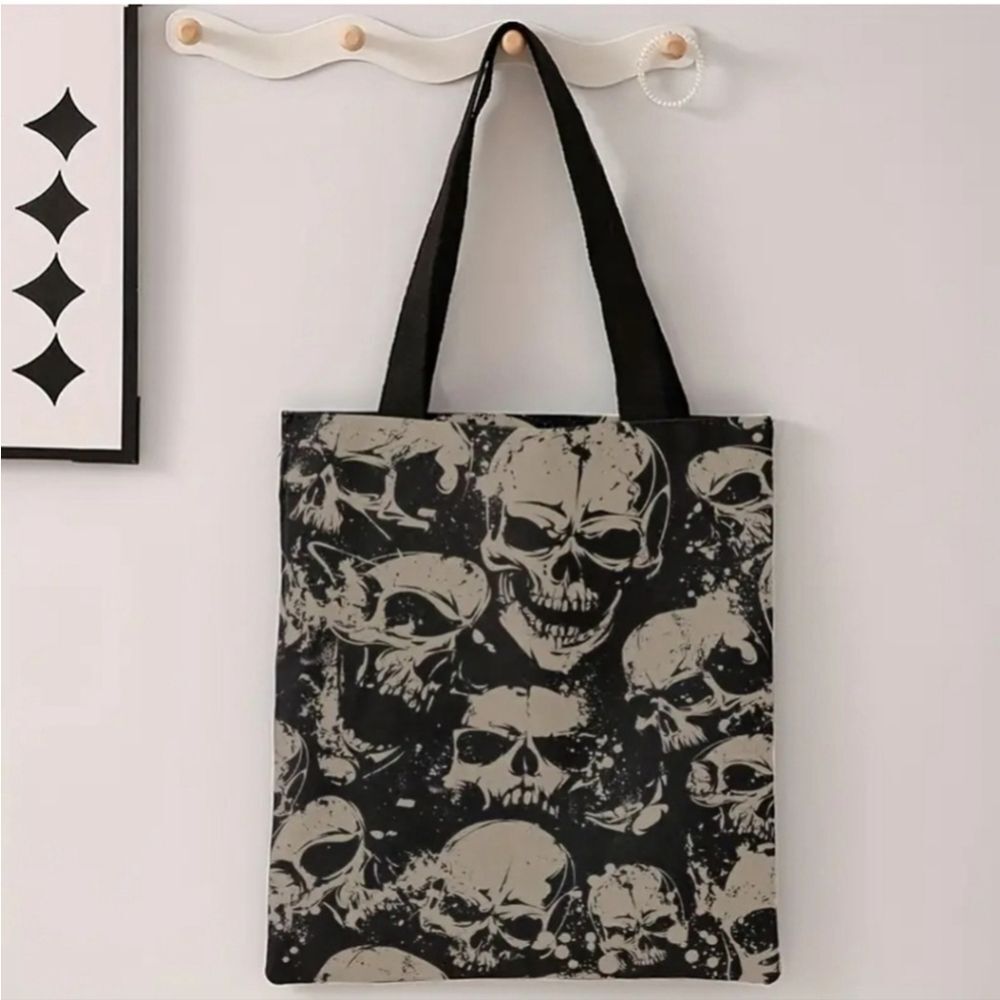 Skull Tote Bag grocery shopping bag Goth accessory